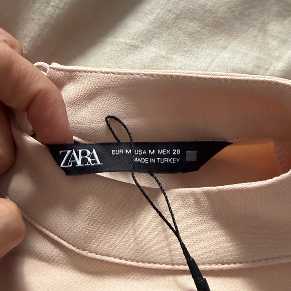 Zara Light Pink Mock Neck Blouse with Ruffle Cuffs - Picture 2 of 4